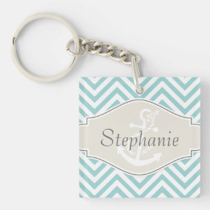 Preppy Chevron Stripe Modern Monogrammed Name Key Ring