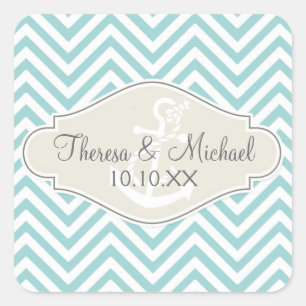 Preppy Chevron Stripe Modern Monogrammed Name Square Sticker