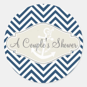 Preppy Chevron Stripe Modern Nautical Anchor Classic Round Sticker