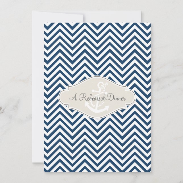 Preppy Chevron Stripe Modern Nautical Anchor Invitation (Front)