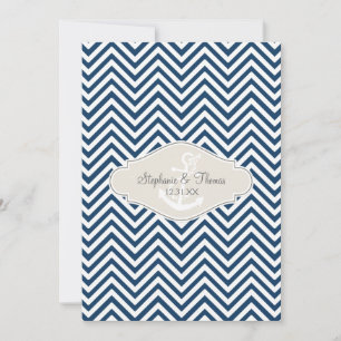 Preppy Chevron Stripe Modern Nautical Anchor Invitation
