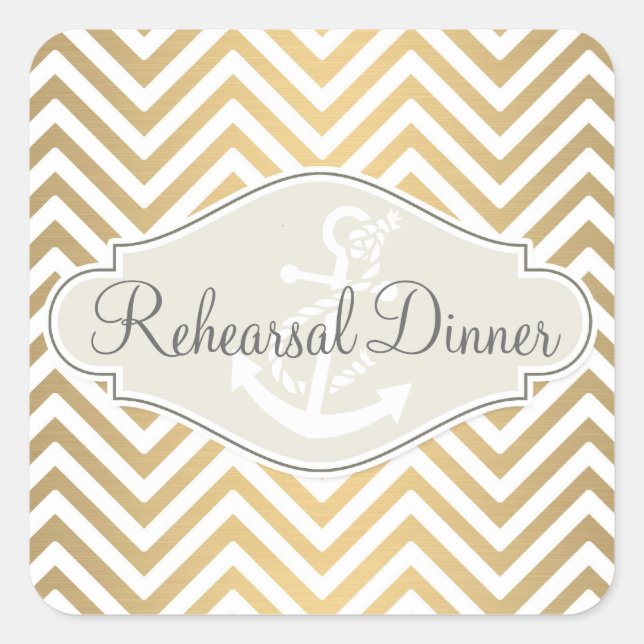 Preppy Chevron Stripe Modern Nautical Anchor Square Sticker (Front)