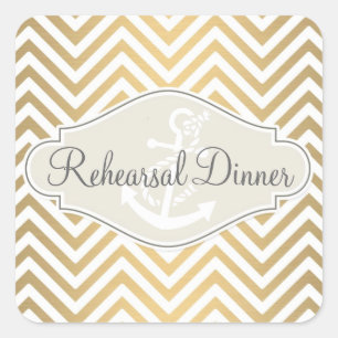 Preppy Chevron Stripe Modern Nautical Anchor Square Sticker