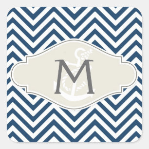 Preppy Chevron Stripe Modern Nautical Anchor Square Sticker