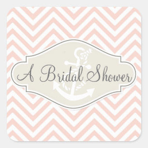 Preppy Chevron Stripe Modern Nautical Anchor Square Sticker