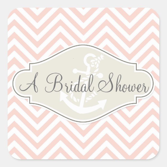 Preppy Chevron Stripe Modern Nautical Anchor Square Sticker (Front)