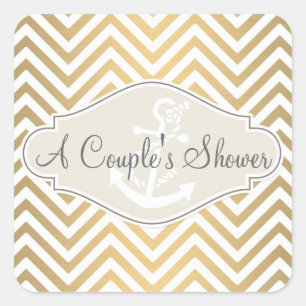 Preppy Chevron Stripe Modern Nautical Anchor Square Sticker