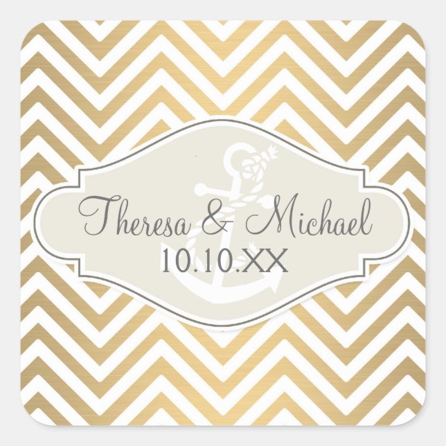 Preppy Chevron Stripe Modern Nautical Anchor Square Sticker (Front)