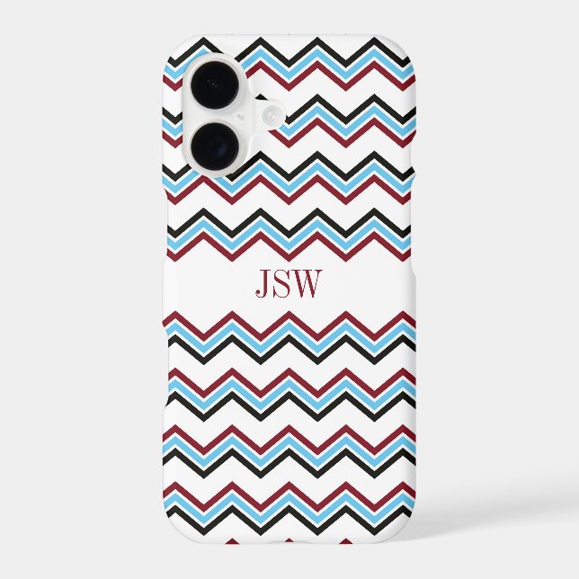 Preppy chevron zigzag blue red pattern monogram (Back)