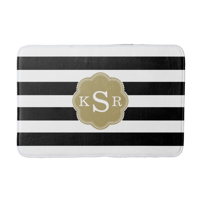 Preppy Chic | Black & White Stripes Custom Colours Bath Mat (Front)