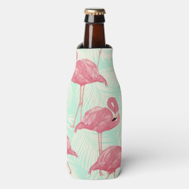 Preppy Chic Elegant Pink Flamingo Pattern Bottle Cooler (Bottle Front)
