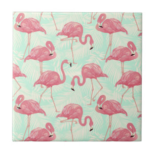 Preppy Chic Elegant Pink Flamingo Pattern Ceramic Tile