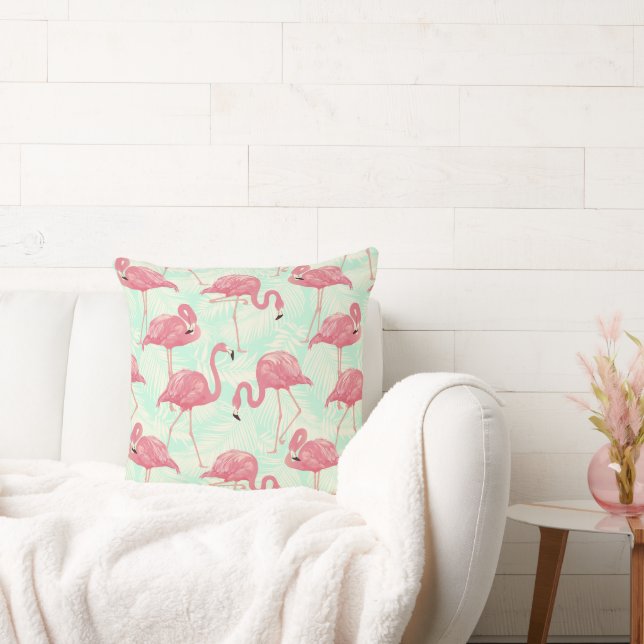 Preppy Chic Elegant Pink Flamingo Pattern Cushion (Couch)