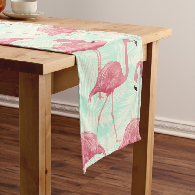 Preppy Chic Elegant Pink Flamingo Pattern Medium Table Runner (In Situ)