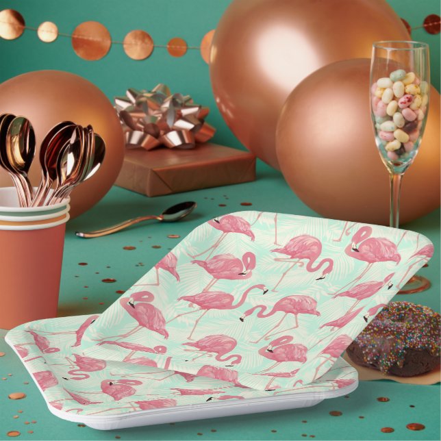 Preppy Chic Elegant Pink Flamingo Pattern Paper Plate (Multi)