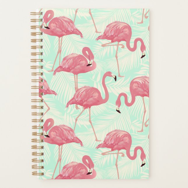 Preppy Chic Elegant Pink Flamingo Pattern Planner (Front)