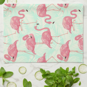 Preppy Chic Elegant Pink Flamingo Pattern Tea Towel