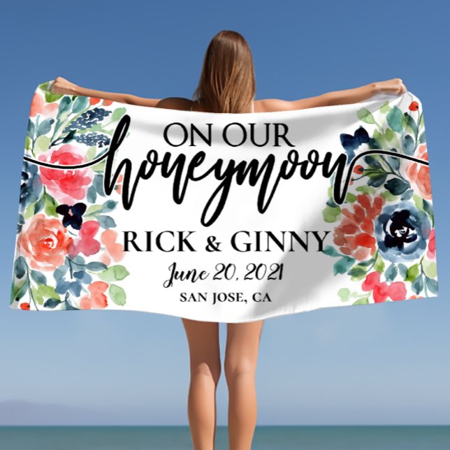 Preppy Chic Floral Honeymoon Gifts Personalised  Beach Towel (Preppy Chic Floral Honeymoon Gifts Personalized Beach Towel
)