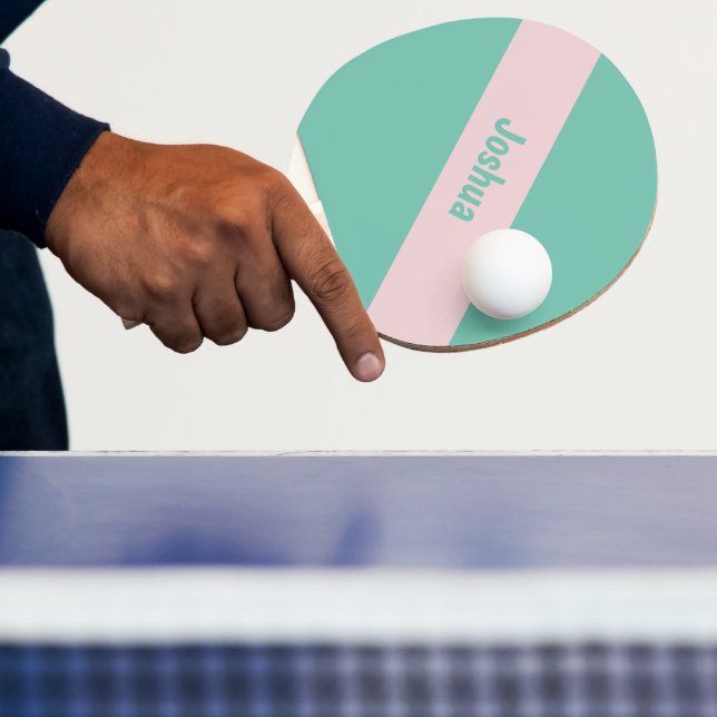 Preppy Chic Pink and Green Personalised Name Ping Pong Paddle (Insitu)