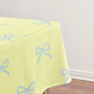 Preppy Chic Yellow & Blue Bow Pattern Spring Tablecloth