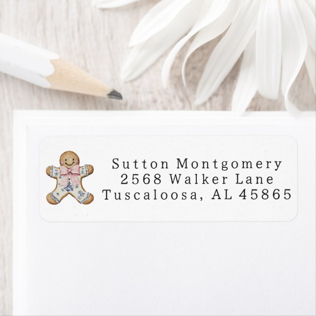 Preppy Chinoiserie Christmas Gingerbread Address Return Address Label (Insitu)
