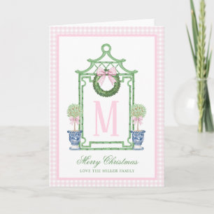 Preppy Chinoiserie Christmas Pagoda Monogram  Card