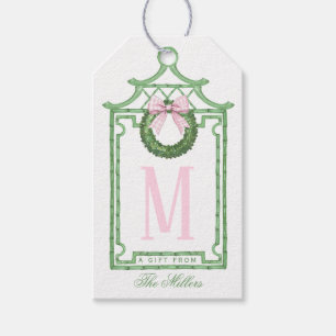 Preppy Chinoiserie Christmas Pagoda Monogram  Gift Tags