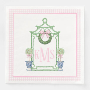 Preppy Chinoiserie Christmas Pagoda Monogram  Napkin