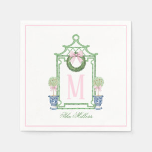 Preppy Chinoiserie Christmas Pagoda Monogram  Napkin