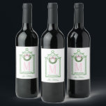 Preppy Chinoiserie Christmas Pagoda Monogram  Wine Label<br><div class="desc">This Christmas wine label has a Preppy Chinoiserie design featuring a green bamboo pagoda frame with a Christmas wreath with a pink bow. The bottom has green text that says "Merry Christmas." You can personalise with a name and your initial.</div>