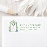 Preppy Chinoiserie Christmas Pagoda Return Address Label<br><div class="desc">This return address sticker has a Preppy Chinoiserie design featuring a green bamboo pagoda frame with a Christmas wreath with a pink bow and two topiaries in Chinoiserie pots. You can personalise with a name and your initial,  name and address.</div>
