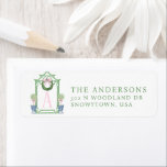 Preppy Chinoiserie Christmas Pagoda Return Address Label<br><div class="desc">This return address sticker has a Preppy Chinoiserie design featuring a green bamboo pagoda frame with a Christmas wreath with a pink bow and two topiaries in Chinoiserie pots. You can personalise with a name and your initial,  name and address.</div>