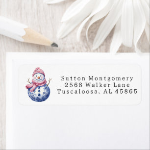Preppy Chinoiserie Christmas Snowman Address Return Address Label