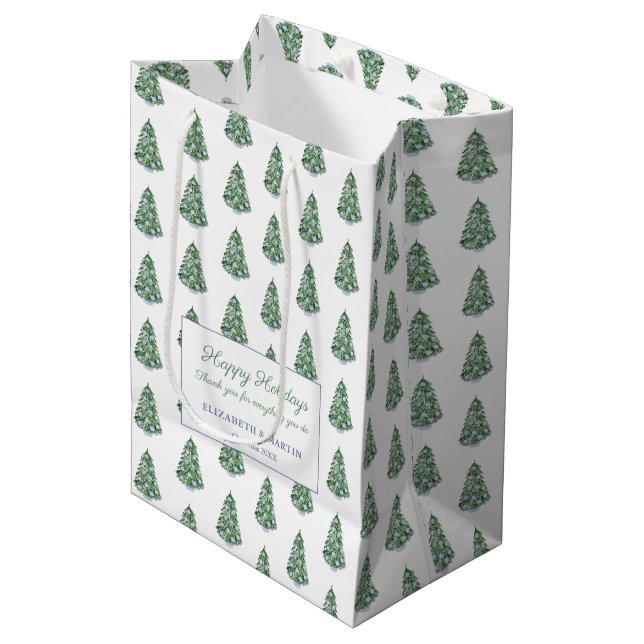 Preppy Chinoiserie Christmas Tree Happy Holidays Medium Gift Bag (Front Angled)