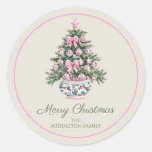 Preppy Chinoiserie Christmas Tree Personalised Classic Round Sticker
