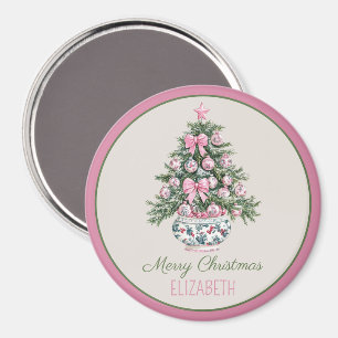 Preppy Chinoiserie Christmas Tree Personalised Magnet