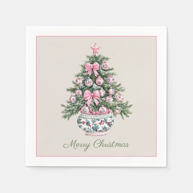 Preppy Chinoiserie Christmas Tree Personalised Napkin (Front)