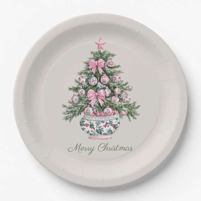 Preppy Chinoiserie Christmas Tree Personalised Paper Plate (Front)