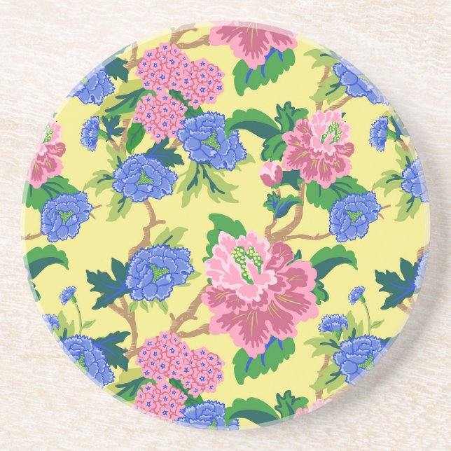 Preppy Chinoiserie Floral Wine Tumbler Coaster (Front)