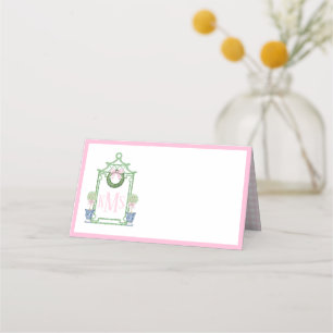 Preppy Chinoiserie Pagoda Monogram  Place Card