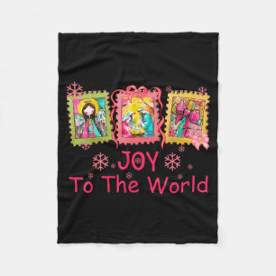 Preppy Christian Christmas Joy Coquette Jesus Nati Fleece Blanket