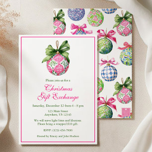 Preppy Christmas Baubles Ornaments Party Invitation
