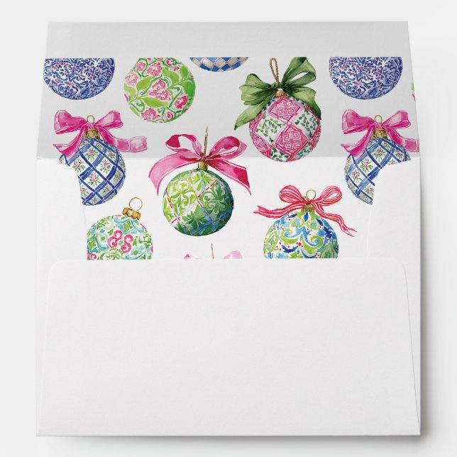 Preppy Christmas Baubles Ornaments Personalised Envelope (Back (Bottom))