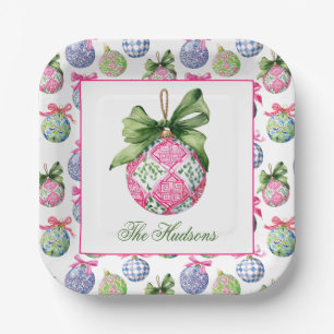 Preppy Christmas Baubles Ornaments Personalised Paper Plate