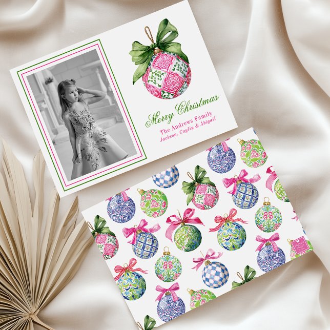 Preppy Christmas Baubles Ornaments Photo Holiday (Creator Uploaded)