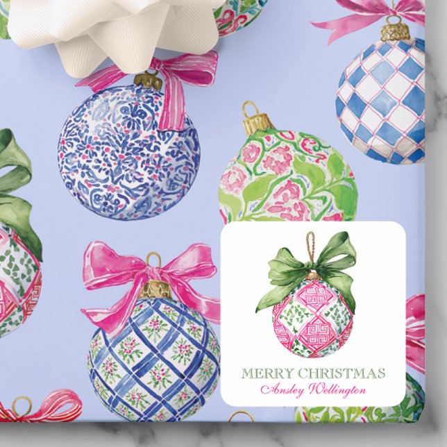 Preppy Christmas Baubles Ornaments Square Sticker (Creator Uploaded)