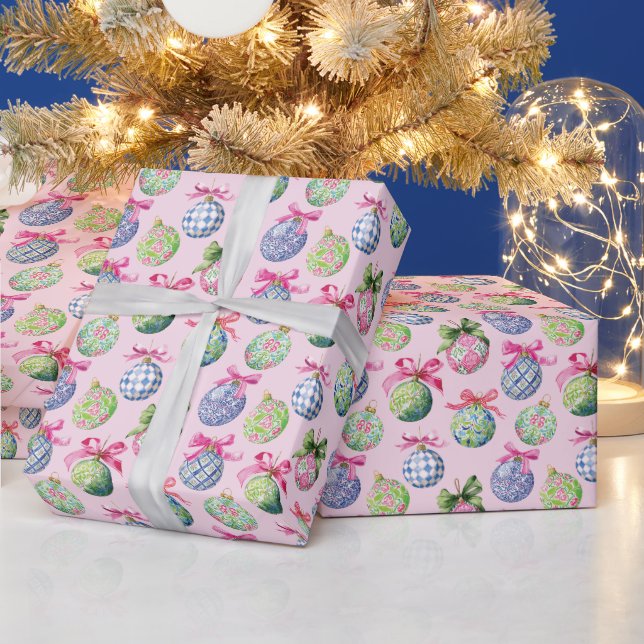 Preppy Christmas Baubles Ornaments Wrapping Paper (Holidays)
