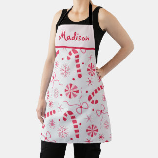 Preppy Christmas Candy Canes with Pink bows custom Apron