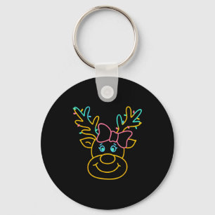 Preppy Christmas Coquette Bow Reindeer Family Matc Key Ring