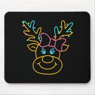 Preppy Christmas Coquette Bow Reindeer Family Matc Mouse Pad